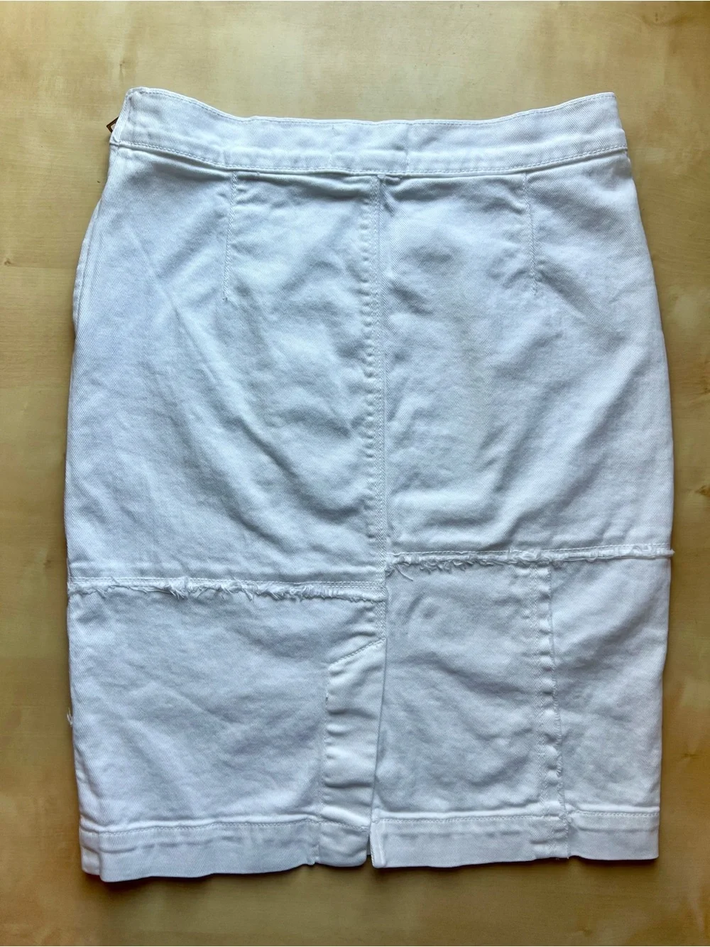 Frame Denim White Patchwork Stretch Pencil Skirt with Deconstructed Details